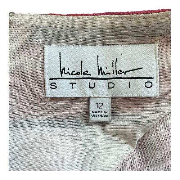 Nicole Miller Studio Size 12 Retro Stripe Fit Flare Dress Pink Orange Cream - Picture 4 of 8